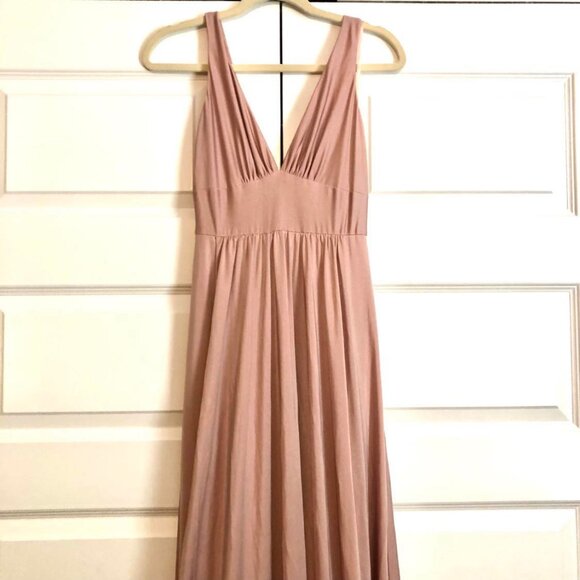 NWT LA FEMME Plunge Neck High Slit Party Gown Sleeveless Mauve Pink 4 MSRP $318 - Picture 4 of 9